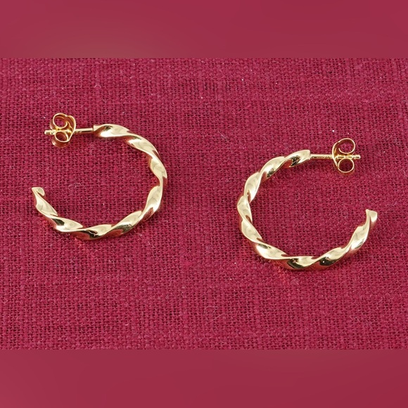 Gold Twist Small Hoop Earrings - Picture 3 of 6